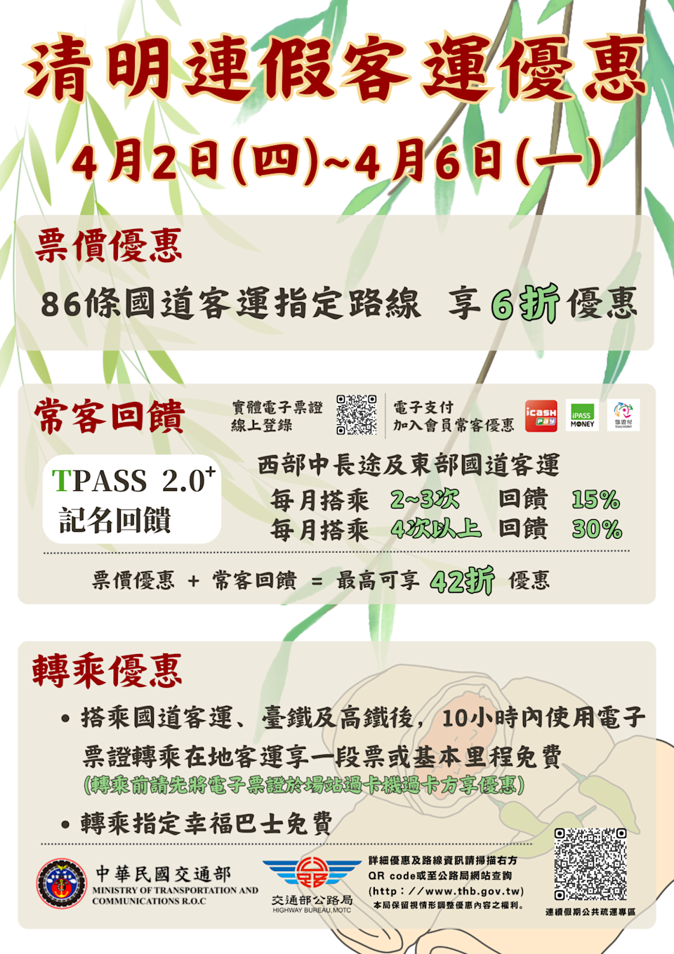 2026清明連假客運優惠